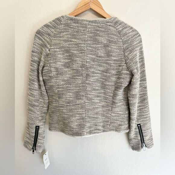 NWT Mango MNG tweed jacket w zipper accents Size Small Ivory and Black - Picture 2 of 5